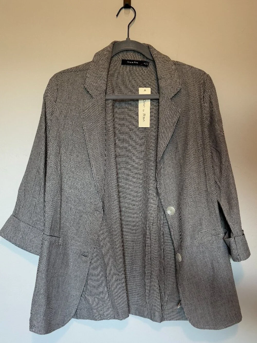 Doe & Rae Striped Blazer Size S Navy Gray 3/4 Sleeve Lightweight Workwear NWT - Picture 2 of 4